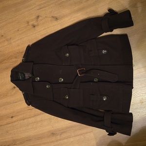 BCBGMaxAzria Wool Blend Belted Double Breasted Peacoat Brown Size Medium * FLAW